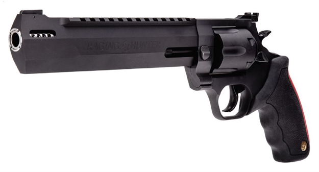 Picture of Taurus 2440081Rh-Dlx Raging Hunter  44 Rem Mag 5Rd 8.37" Matte Black Oxide Cylinder Matte Black Aluminum Black Rubber With Integrated Red Cushion Insert  Grip Includes Case 2-440081RH-DLX