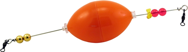 Picture of Rainbow B52 Popping Cork, Fluor. Orange Plastic Float With Internal Rattles ON 7" Rig With Brass Clack Beads Blister Pack