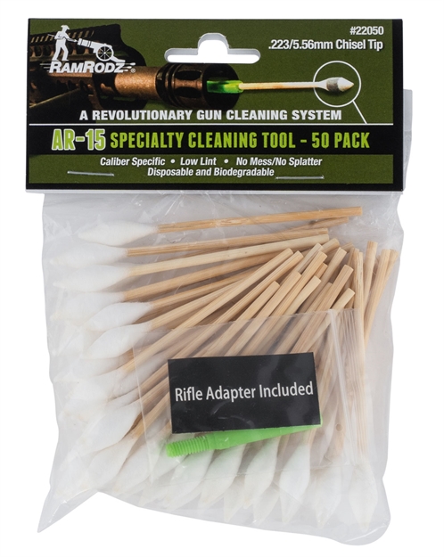 Picture of Ramrodz 22050 Chisel Tip Specialty Cleaning Tool 223 Rem,5.56 Nato Ar-15 Cotton/Bamboo 3" 50 Pack