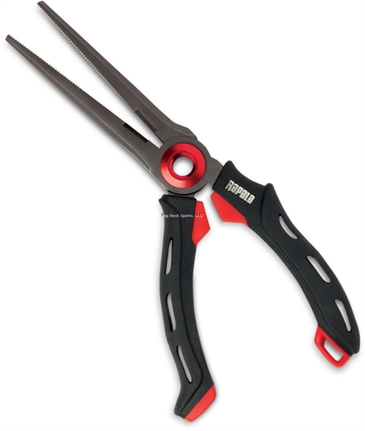 Picture of Rapala Mag Spring Needle Nose Pliers, 8", 420 Stainless Steel/Tin-Nickel Plating, Serrated Jaws