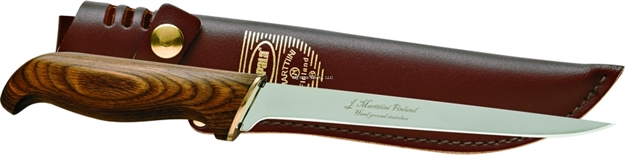 Picture of Rapala Presentation Fillet Knife, 7" Stainless Blade, Brown Laminate Handle, Leather Sheath