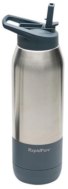 Picture of Rapidpure 01600124 Purifier + Insulated Steel Bottle Compatible With Most 2.5" Water Bottles, Stainless Steel, 3.5" X 3.5" X 11.1", Includes Ultralight Straw 0160-0124
