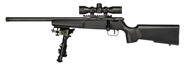 Picture of  Savage Arms 13836 Rascal Target XP Youth 22 LR 1Rd 16.12" Barrel, Matte Blued Metal Finish, Matte Black Synthetic Stock, Includes 4X32mm Scope & Bipod, Left Hand 062654138362