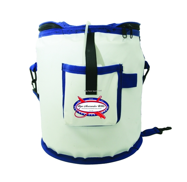 Picture of Raw Accessories Usa White Vinyl Blue Web Insulated Bait Bucket, W/ Padded Carrying Strap