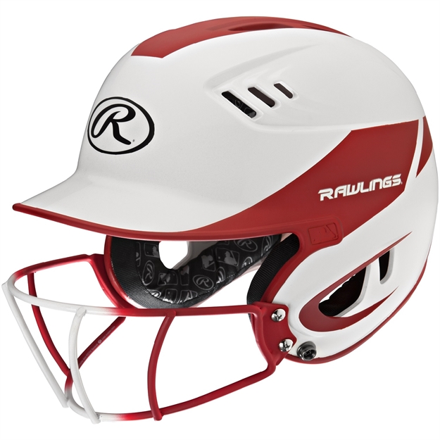 Picture of Rawlings Velo Junior 2-Tone Home Softball Helmet W/Mask-Red