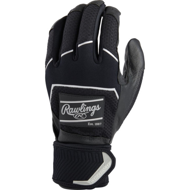 Picture of Rawlings Workhorse Batting Gloves Compression Strap-Black-Xl