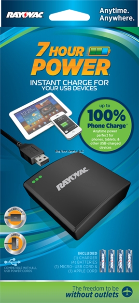 Picture of Ray O Vac 7 Hour Power Back- UP Charger W/Apple 30Pin Cord Micro Usb Cord & 4Aa Batteries