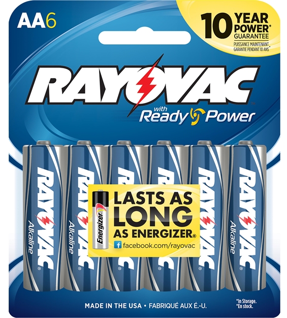 Picture of  Rayovac 8156F AA High Energy Alkaline Batteries  Silver/Blue 1.5 Volts 2,700 Mah (6) Single Pack 012800478552