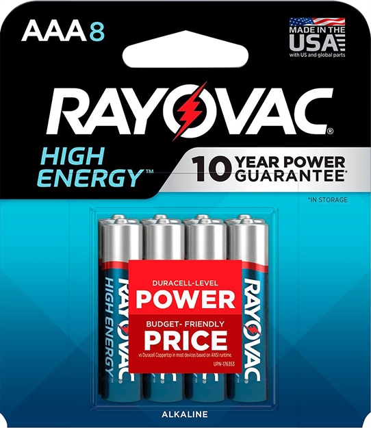 Picture of  Rayovac 8248T102 Aaa High Enregy Alkaline Batteries  Silver/Blue 1.5 Volts 1,123 Mah (8) Single Pack