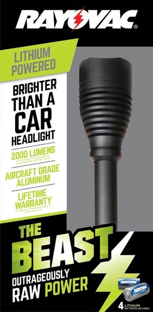 Picture of Rayovac Rwp123ab Beast Flashlight 
White Led 2000 Lumens 123A (4) Battery Black Aluminum Body