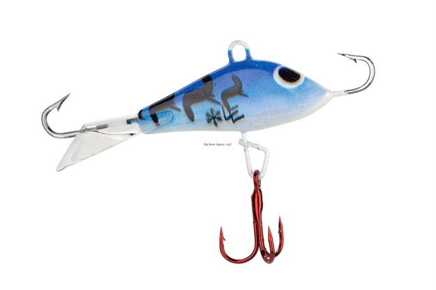 Picture of Rbm Jigs Blue Darter - Eye Catcher/Glow Belly, 2.25" Minnow Profile, Size 8 Terminal Hooks + Mid-Body Treble, Blood Red Treble