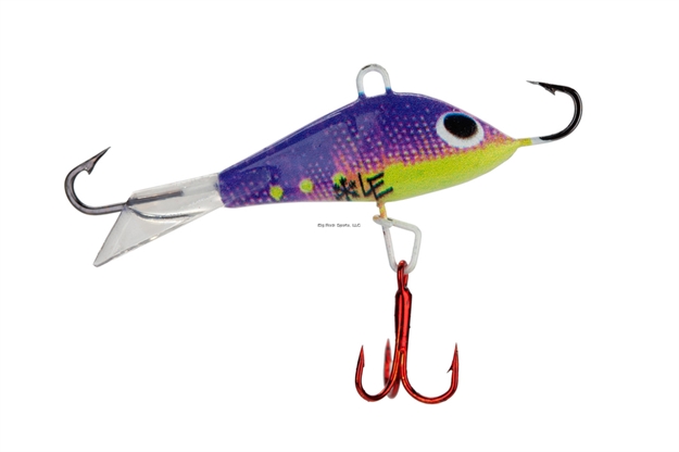 Picture of Rbm Jigs Yup, Purple - Eye Catcher, 2.25" Jigging Minnow Profile, Size 8 Terminal Hooks + Mid-Body Treble, Blood Red Treble