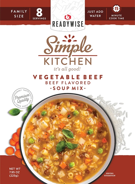 Picture of  Readywise Rwsk05067 Simple Kitchen Vegetable Beef Soup 8 Servings Per Pouch, 6 Per Case 850045543662