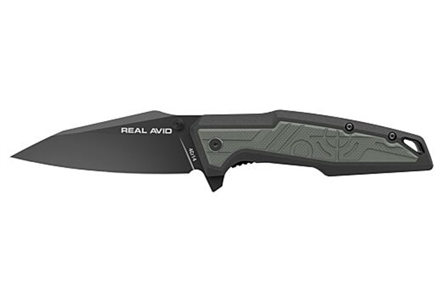 Picture of  Real Avid Avrav1 Rav-1  3.25" Folding Modified Clip Point Plain Black Oxide 4Cr14 Blade, Grip Plates Gfn Handle, Clamshell Pkg