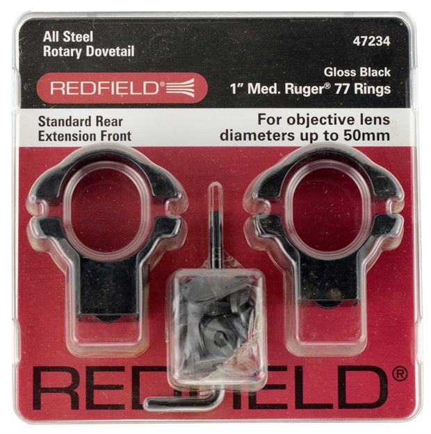 Picture of  Redfield Mounts 47234 Ruger Rifle Steel Rings  Black Gloss 1" Medium