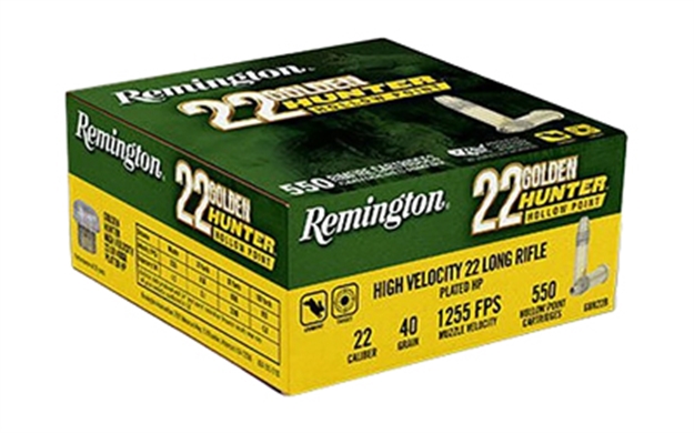 Picture of  Remington Ammunition R21253 Golden Hunter  22Lr 40Gr Plated Hollow Point 550 Per Box/12 Case 047700212531
