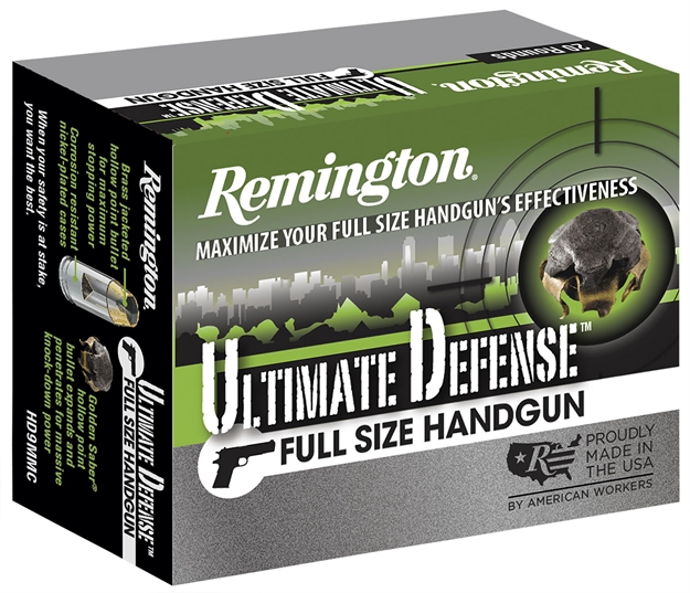 Picture of Remington Ammunition 28948 Ultimate Defense Full Size Handgun 9Mmluger 124Gr Brass Jacketed Hollow Point 20 Per Box/25 Case HD9MMD