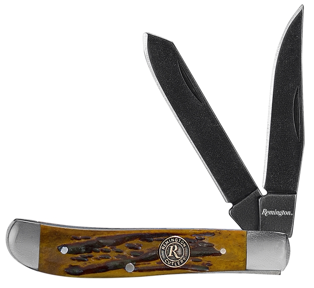 Picture of  Remington Accessories 15642 Backwoods Trapper Folding Stonewashed Carbon Steel Blade/Coffee Brown W/Remington Medallion Bone Handle