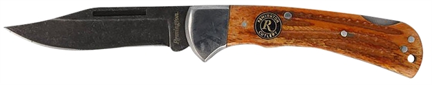 Picture of  Remington Accessories 15646 Backwoods Lock Back Stonewashed Carbon Steel Blade Coffee Brown W/Remington Medallion Bone Handle