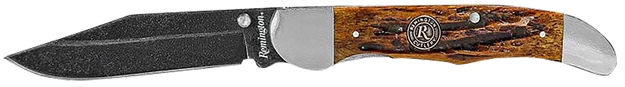 Picture of  Remington Accessories 15647 Backwoods  Folding Stonewashed Carbon Steel Blade Coffee Brown W/Remington Medallion Bone Handle