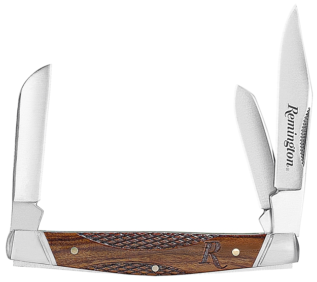 Picture of  Remington Accessories 15657 Woodland Stockman Folding Stainless Steel Blade Brown W/Remington Logo Wood Handle