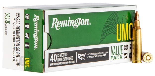 Picture of Remington Ammunition 23783 Umc Value Pack 22-250Rem 50Gr Jacketed Hollow Point 40 Per Box/10 Case L22504B 047700384801