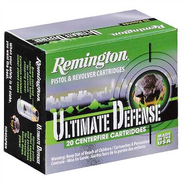 Picture of Remington Ammunition 28957 Ultimate Defense Full Size Handgun 40S&W 165Gr Brass Jacketed Hollow Point 20 Per Box/25 Case HD40SWA