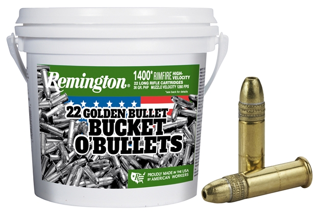 Picture of  Remington Ammunition 21231 Golden Bullet Bucket O Bullets 22Lr 36Gr Plated Hollow Point 1400 Per Box/4 Case *Bucket 10047700415212