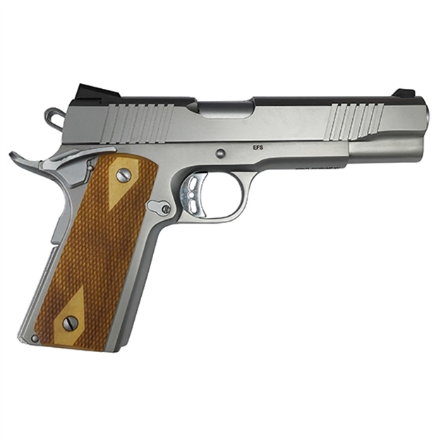 Picture of  Rock Island 56828 Rock  Full Size 9Mm Luger 10+1, 5" Stainless Steel Barrel & Serrated Slide, Matte Stainless Steel Frame W/Beavertail, Wood Double Checkered Grip