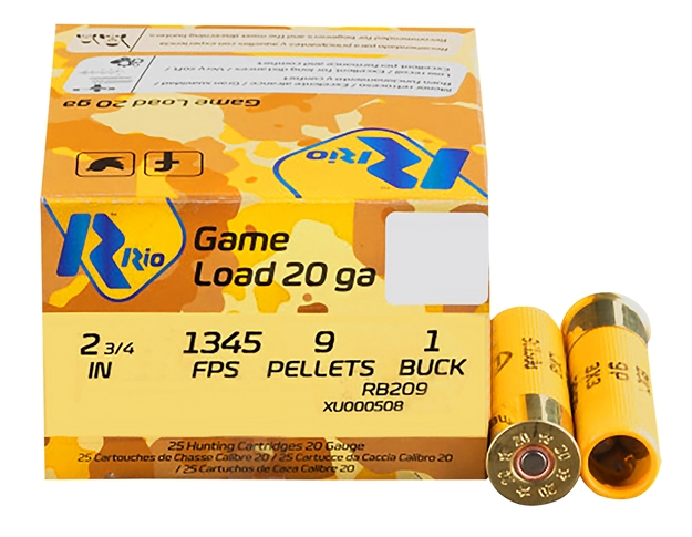 Picture of Rio Ammunition Royal Buck 20 9P Buckshot 20 Ga, 2-3/4", #1 Buck, .31 Dia. 9 Pellets, 1345 Fps, 25 Rnd RB209