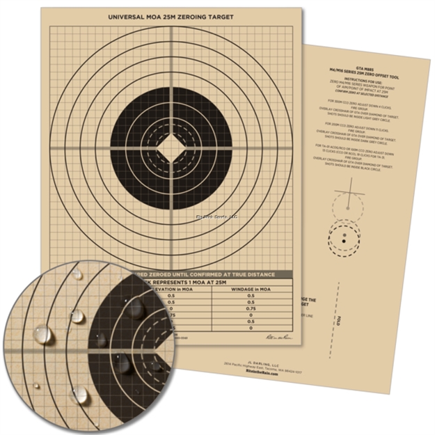 Picture of Rite IN The Rain Weatherproof 25M Target, 8.5" X 11", Tan, M4 / M16 Short Range Front, M4 / M16 Graphic Training Back, 25 Sheet Pack