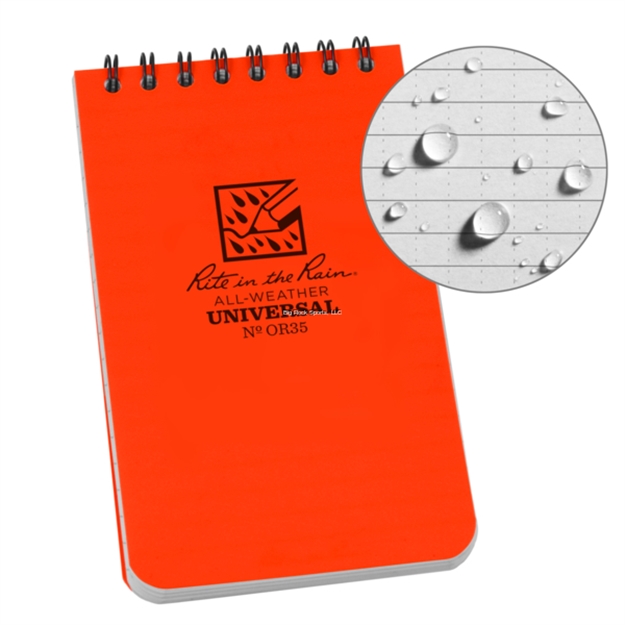 Picture of Rite IN The Rain Weatherproof Top Spiral Notebook, 3" X 5", Orange Cover, Universal Pattern