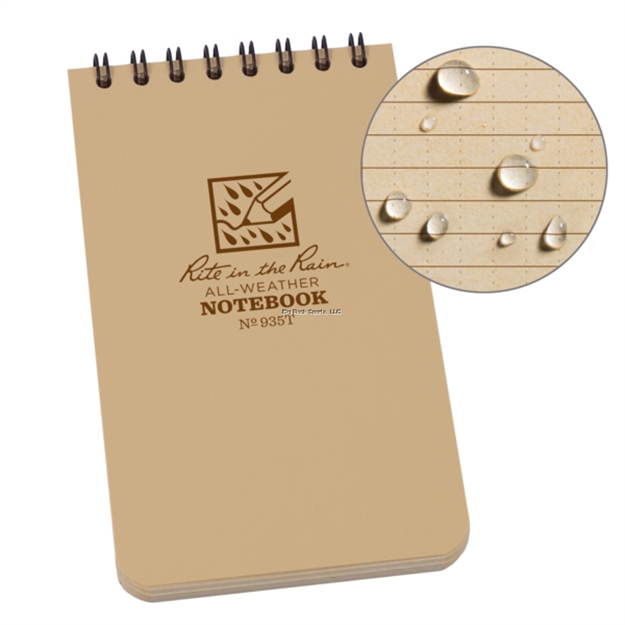 Picture of Rite IN The Rain Weatherproof Top Spiral Notebook, 3" X 5", Tan Cover, Universal Pattern