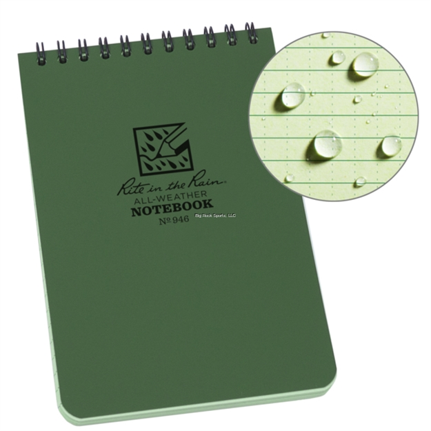 Picture of Rite IN The Rain Weatherproof Top Spiral Notebook, 4" X 6", Green Cover, Universal Pattern