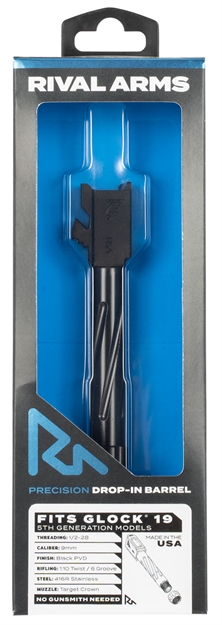 Picture of  Rival Arms Ra20g204a Precision V1 Drop-In Barrel 9Mm Luger 4.02" Black Pvd Finish 416R Stainless Steel Material With Threading For Glock 19 Gen5