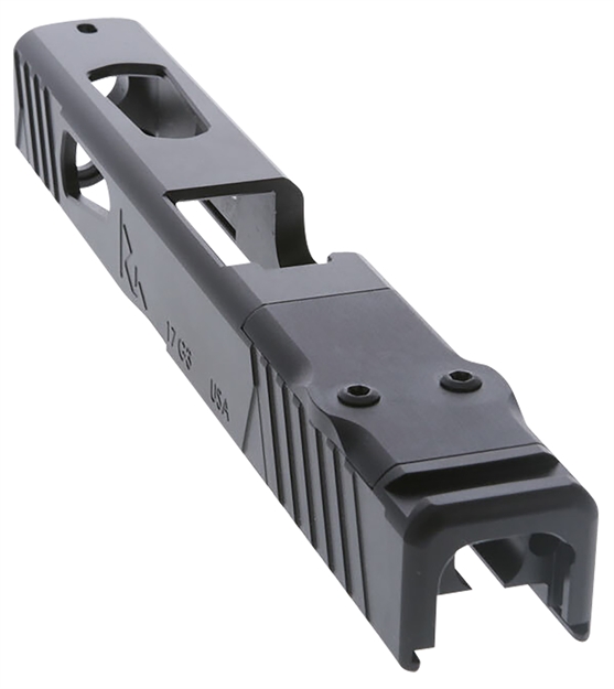 Picture of Rival Arms Rara11g102e Precision Slide A1 With Rmr Cut Satin Qpq Black 17-4 Stainless Steel Mos Height Tritium Night Sights With White Front Installed For Glock 17 Gen3 RA-RA11G102E