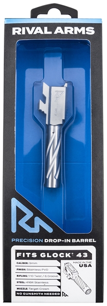 Picture of Rival Arms Rara20g301d Precision V1 Match Grade 9Mm Luger 3.41" Fluted Stainless Steel, Fits Glock 43/43X RA-RA20G301D