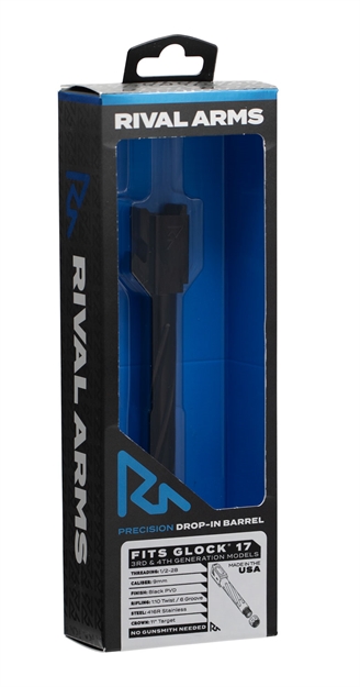 Picture of  Rival Arms Ra20g102a Precision Drop-In Barrel 9Mm Luger 4.49" Black Pvd Finish 416R Stainless Steel Material With Fluting & Treading For Glock 17 Gen3-4