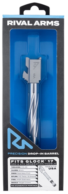 Picture of  Rival Arms Ra20g102d Precision Drop-In Barrel 9Mm Luger 4.49" Stainless Pvd Finish 416R Stainless Steel Material With Fluting & Threading For Glock 17 Gen3-4