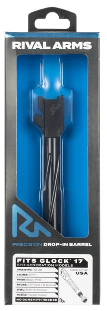 Picture of  Rival Arms Ra20g104a Precision V1 Match Grade 9Mm Luger Compatible W/Glock 17 Gen5, 4.49" Threaded Black Pvd Stainless Steel, Target Crown