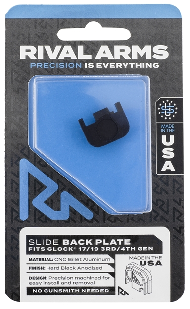 Picture of  Rival Arms Ra43g001a Slide Back Cover Plate  Double Stack Black Anodized Aluminum For Glock 17/19 Gen3-4