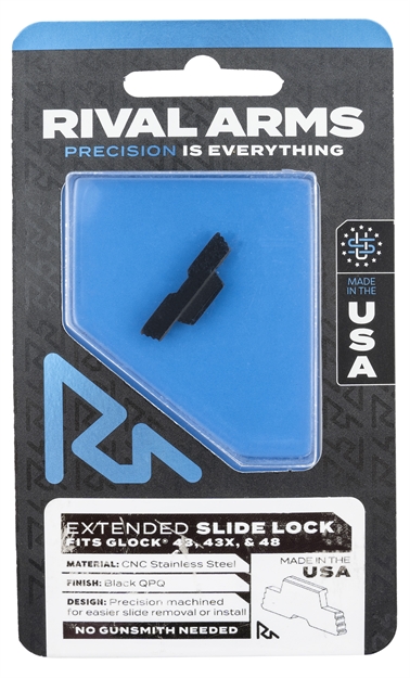 Picture of Rival Arms Ra80g003a Extended Slide Lock  Fits Glock 43, 43X, 48 Black Qpq Case Hardened Stainless Steel
