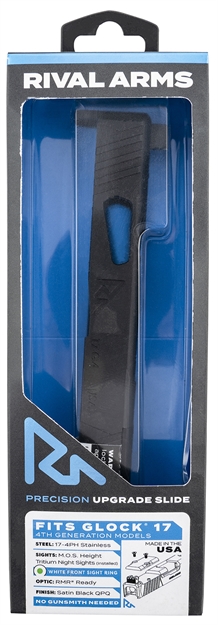 Picture of  Rival Arms Ra-Ra11g104e Precision Slide A1 With Rmr Cut Satin Qpq Black 17-4 Stainless Steel Mos Height Tritium Night Sights With White Front Installed For Glock 17 Gen4