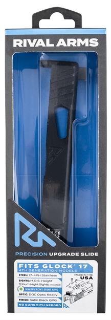 Picture of  Rival Arms Ra-Ra11g105e Precision Slide A1 With Docter Cut Satin Qpq Black 17-4 Stainless Steel Mos Height Tritium Night Sights With White Front Installed For Glock 17 Gen4