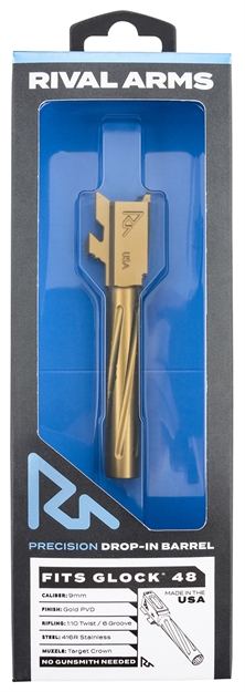 Picture of  Rival Arms Ra-Ra20g801e Precision V1 Drop-In Barrel 9Mm Luger 4.17" Gold Pvd Finish 416R Stainless Steel Material For Glock 48