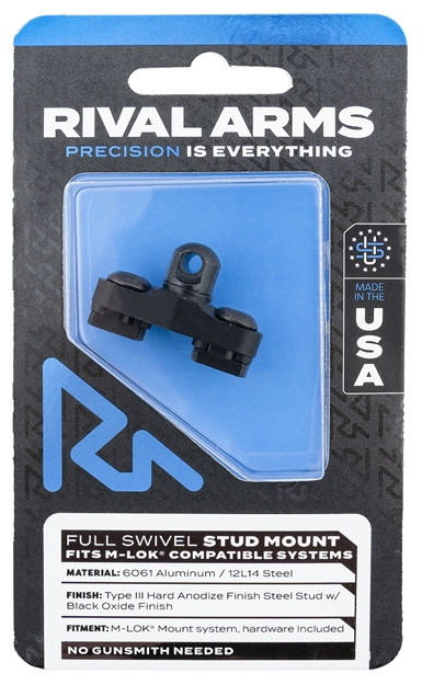Picture of  Rival Arms Ra-Ra92m1b Full Swivel Stud Mount  Black 6061-T6 Aluminum With Black Anodized 12L14 Steel Stud For M-Lok Mount System