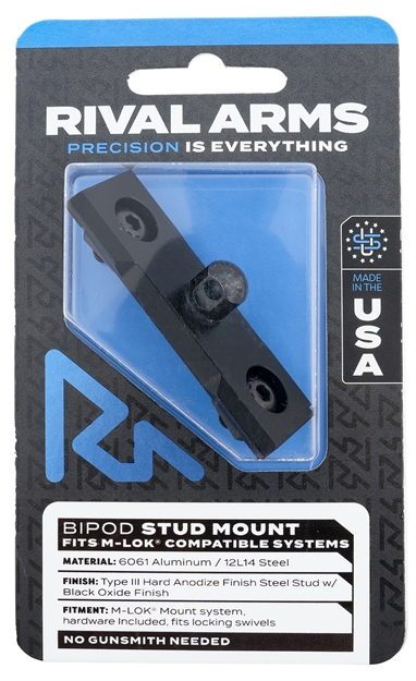 Picture of Rival Arms Rara92m3b Bipod Stud Mount  Black Oxide 6061-T6 Aluminum With Black Anodized 12L14 Steel Stud Compatible With M-Lok Mount System RA-RA92M3B