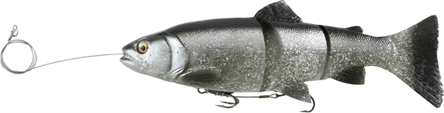 Picture of River2sea, Llc Pre Rigged 3D Line Thru Trout Segmented Swimbait 8", 3 1/3 OZ Slow Sink, Dirty Silver