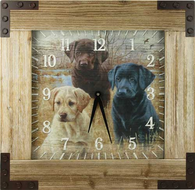 Picture of Rivers Edge Edge Lab Puppies 24" Wood Frame Clock