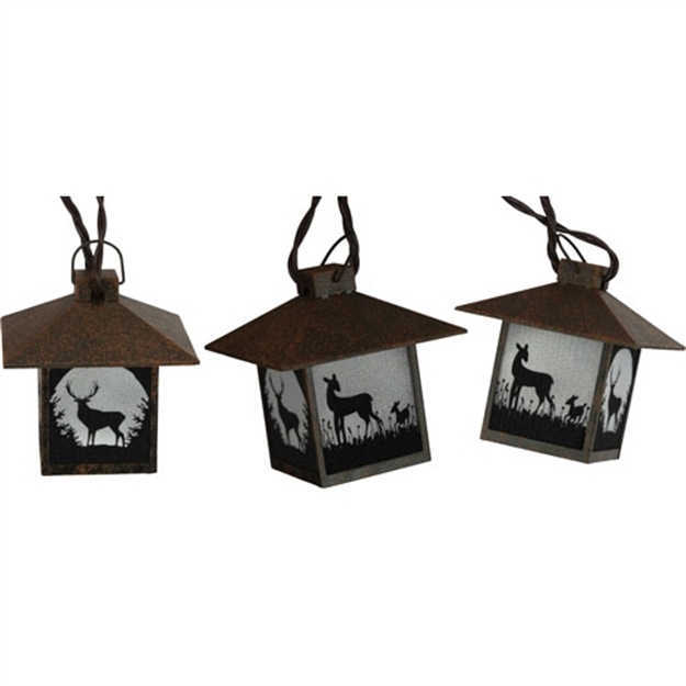 Picture of River's Edge Gifts Edge 10' 10 Light Rustic Lantern Lights Deer/Elk